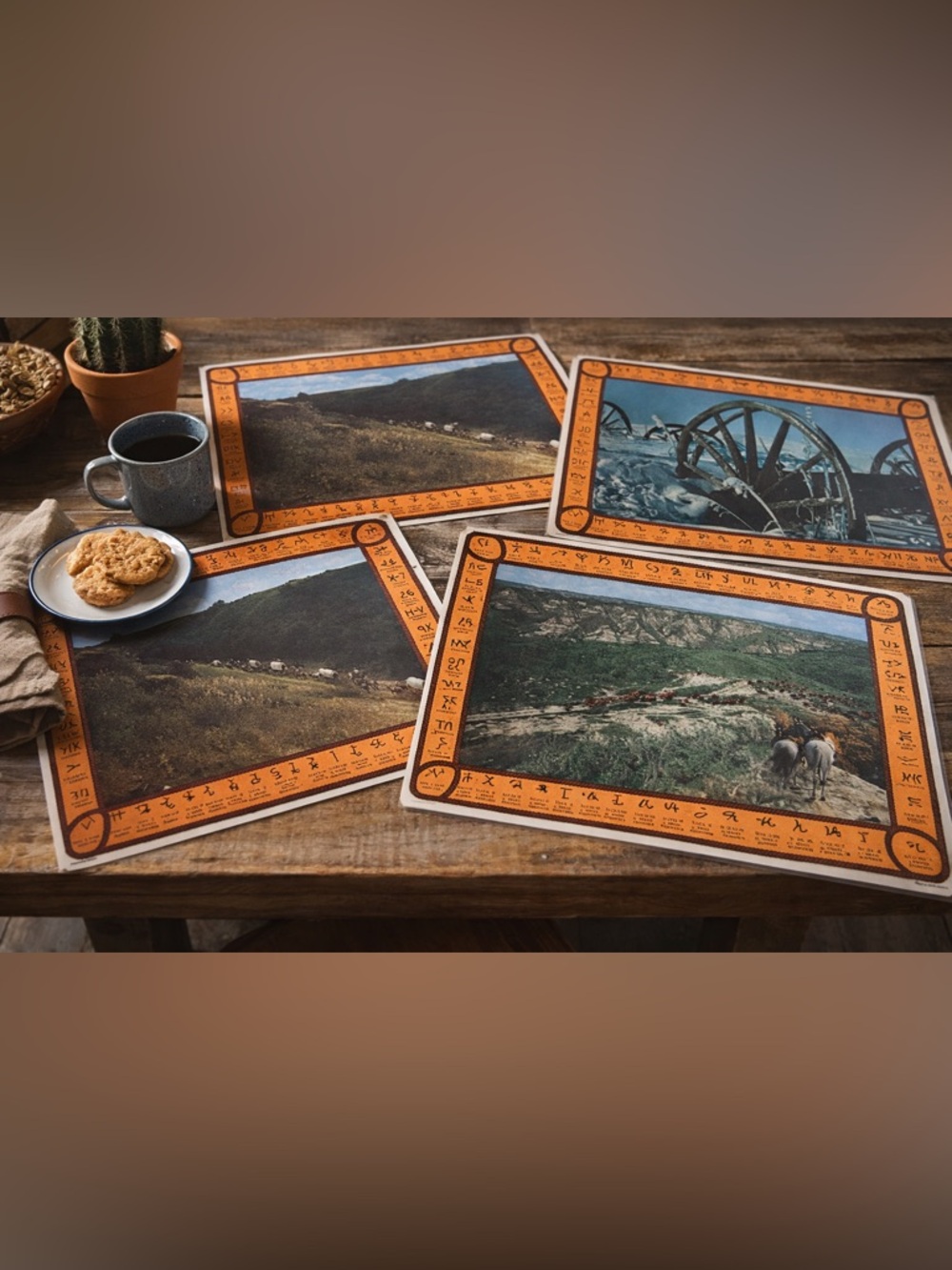 Vintage Western Ranch Brand Placemats Set of 4‎ – Cowboy Cattle Drive Rustic